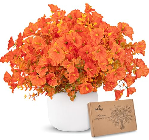 Woltoy 9 Ramos De Flores Artificiales Decoracion Otoño, 2 Colores con Protección UV para Decoracion Halloween Y Decor Otoño En Interiores O Exteriores