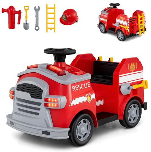 COSTWAY 12V Ride on Car, Electric Kids Fire Engine with Horn, Music, Lights, Firefighting Toys, 2 Motors Ride on Truck for Boys Girls 37-95 Months (Red)