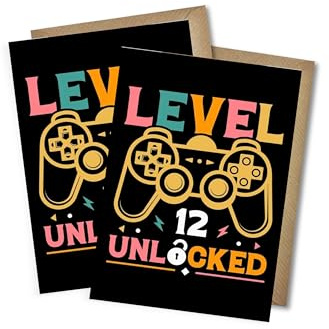 WBdesignz 2er-Set Gaming Geburtstagskarten level 12 unlocked mit Umschlägen - 12. Geburtstag Geschenkkarten Happy Birthday - 12ter Geburtstag - für Kinder, Jugendliche, Zocker (DIN A6)