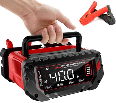 WARMFORWEL P40 40A Intelligentes Autobatterie Ladegerät, 6V/12V/24V Pulse Erhaltungslader für Lithium/LiFePO4/AGM/Blei, mit LCD & Temperaturkontrolle für LKW Motorrad
