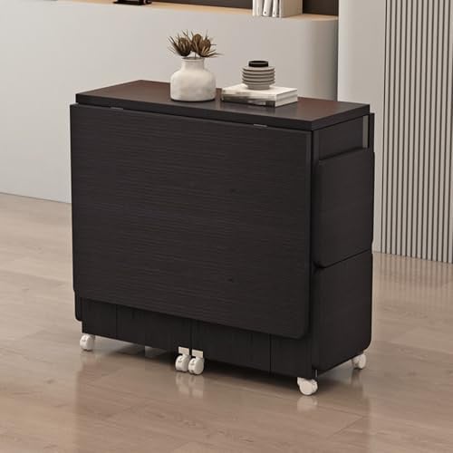 Conjunto de Mesa de Comedor Plegable con Alas Abatibles, Mesa Cocina Plegable con 4 Taburetes, Mesas que Ahorran Espacio con Almacenamiento y Ruedas(Black,120cm/47.2in)