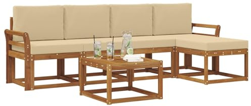 vidaXL Outdoor-Sofagarnitur 6 pcs Natur und Beige Massivholz Akazie, Gartenlounge-Set, Moderne Akazien-Couch, strapazierfähiges Outdoor-Sofa, stylische Terrassenmöbel