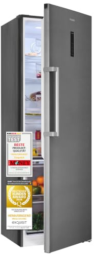 Exquisit Kühlschrank ohne Gefrierfach, 359 Liter, No-Frost, Alarm-Funktion, 5 Ablagen, 4 Türablagen, Gemüsefach, LED-Beleuchtung, Vollraumkühlschrank, KS5360-V-HE-040D inoxlook