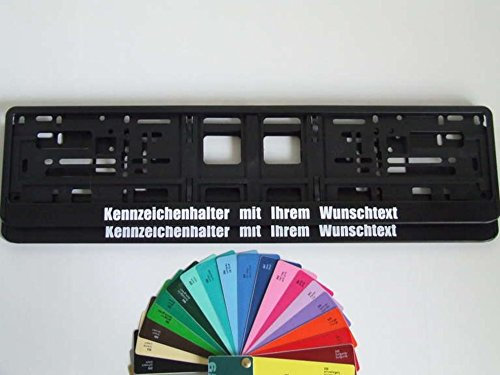 2 Stück Kennzeichenhalter Schwarz mit Wunschtext Beschriftung Werbung