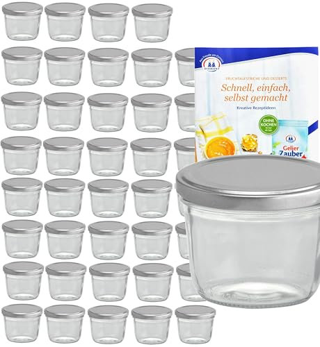 MamboCat 40er Set Sturzgläser 230 ml mit silbernem Deckel To 82 inkl. Diamant Gelierzauber Rezeptheft Marmeladengläser Einmachgläser Einweckgläser