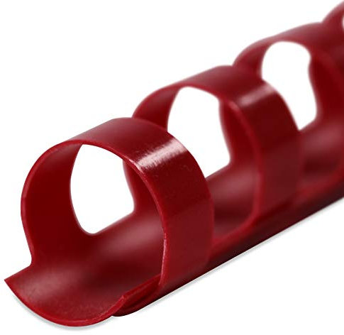 Plastikbinderücken, ROT, 16 mm, 21 Ringe, 100 Stück, für ca. 120 Blatt – Plastikringbindung, Spiralbindung, Ringbindung