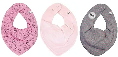 Pippi Halstuch 3er Set Baby Halstücher Dreieckstücher Lätzchen (Paisley rosa Eulen)