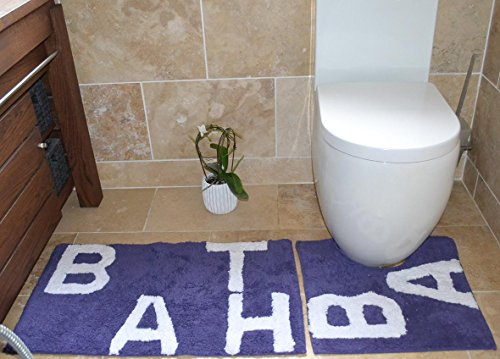 Rapport Text Bath and Pedestal Mat Set, Cotton, Violet, 80 x 50 x 2 cm
