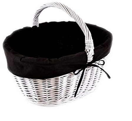MyBer® Einkaufskorb Rattankorb Weidenkorb Flaschenkorb Geschenkkorb geflochten BTH 43/33/25cm (35cm mit Henkel) stabiler Tragekorb aus Weide mit Stoffeinlage in schwarz K13-113-W-SS