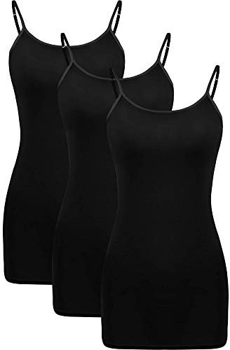 WILLBOND 3-teiliges Damen-Tanktop mit verstellbaren Spaghettiträgern, Schwarz, X-Groß