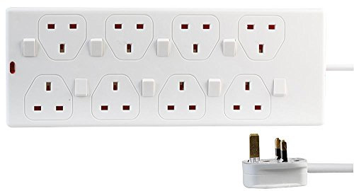 pro elec 8 Way Individually Switched Extension Lead, 1m, White