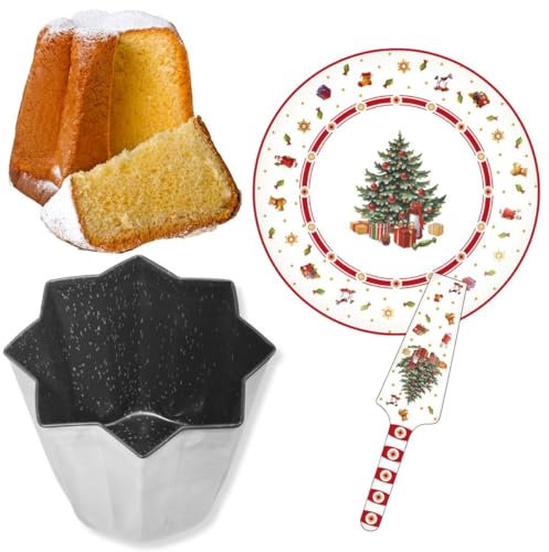 NAMAI - Set di Stampo Pandoro + Piatto Panettone Natalizio con Paletta, Alluminio, Adatti in Lavastoviglie, Stampo Pandoro 1 Kg, Piatto Panettone, Made In Italy (pandoro + piatto pandoro)