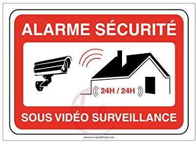 AUA SIGNALETIQUE - Panneau alarme sécurité sous vidéo surveillance 24h/24 PROPRIÉTÉ PRIVÉE - 150x105 mm, PVC 1.5 mm