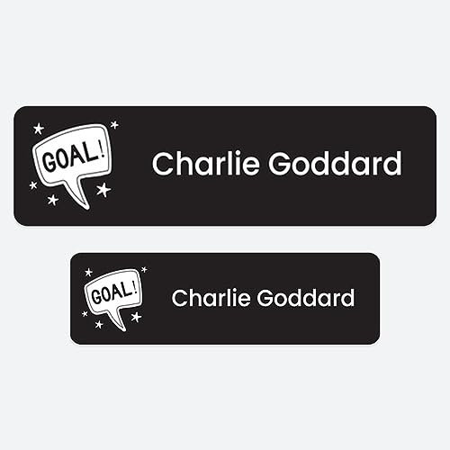 50 x No Iron Medium Personalised Stick On Waterproof Washable Name Labels Great for Clothes, School Uniform, Equipment, Shoes and Much More. School, Nursery, Day Care, Hospital - Football Crazy Goal