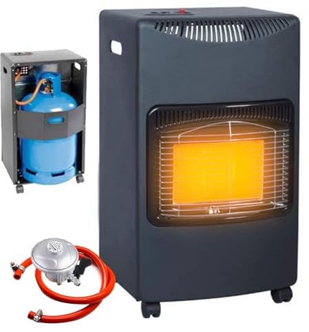 Bargainsgalore 4.2Kw Calor Gas Portable Cabinet Heater Fire Butane With Regulator & Hose Indoor New | Stay Warm This Winter | Portable With Wheels | Home Office Shed Garage Workshop | 3 Heat Settings