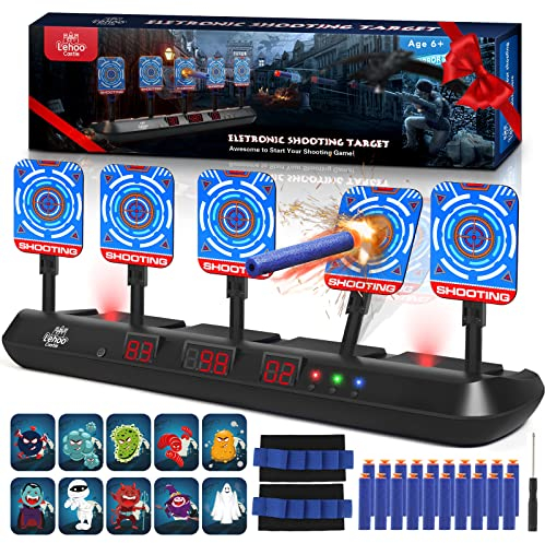 Lehoo Castle Toys for 6-13 Year Old Boy, Electronic Nerf Target, 5 Digital Scoring Auto Reset Shooting Targets for Nerf Gun, Interactive Shooting Game & Family Fun