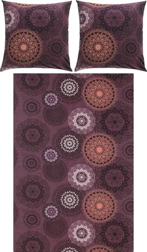 Erwin Müller Bettwäsche, Bettgarnitur Flanell - Mandala - mollig warm, temperaturregulierend, mit praktischem Reißverschluss - aubergine Größe 80x80 cm / 200x220 cm