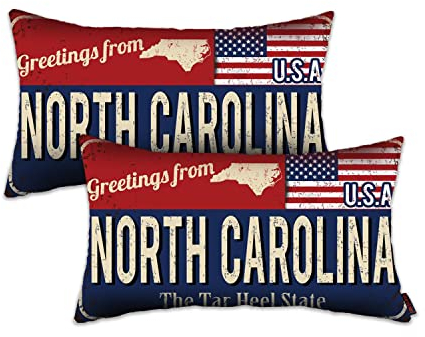 North Carolina Lendenkissenbezug, karolinisches Geschenk, Souvenir, 30.5 x 50.8 cm, 2 Stück, dekorativer Leinen-Körperüberwurf für Couch, Sofa, Bett, Hausdekoration, Grüße aus dem Teerabsatz (NC)