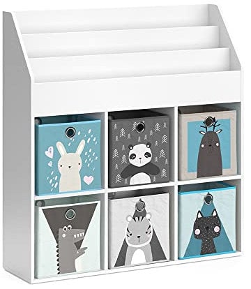 Vicco Kinderregal Luigi, Spielzeugregal für Faltboxen, Weiß, 107.2 x 114.2 cm mit 6 Faltboxen Opt.2