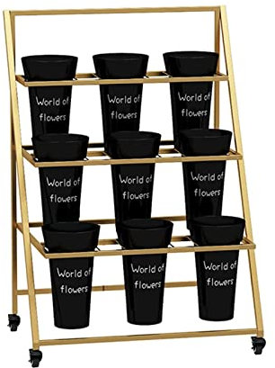 LYLFF Pflanzenanzeigeständer-Blumenständer, 3-tierter Pflanzenständer mit 9 Kunststoff-Eimern von Blumen und 4 Schwenkrädern, Gartenabnehmbarer Blumen-Bucket-Stand (Color : B)