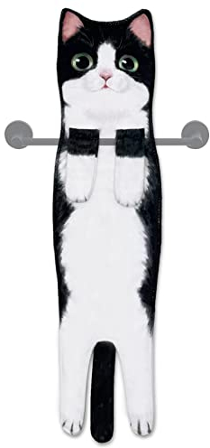 Cat Hand Towels for Bathroom Kitchen, Funny Cat Gifts for Women Housewarming Gifts for Cat Lovers, House Warming Gifts New Home Hanging Decorations (black-white)