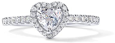 PAVOI 14K Gold Plated Heart Halo Ring for Women | Valentines Day Love Promise Rings for Her (White Gold, 7)