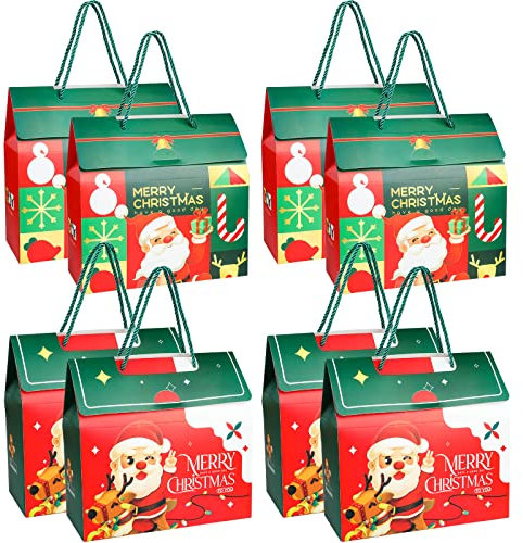 wordmouk Weihnachten Geschenkboxen 8PCS Groß Rote Karton mit Henkel Weihnachten Verpackung Box Tüten Santa Geschenkboxen für Plätzchen Cupcake Xmas Party Torten Pralinen Süssigkeiten Keksschachtel