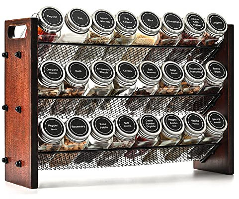 Roykoota Gewürzregal, Gewürzregal, Organizer ohne Gewürzgläser, Holz-Gewürzregal, rustikales 3-stöckiges Gewürzregal für Küchenschrank, Arbeitsplatte oder Wandhalterung