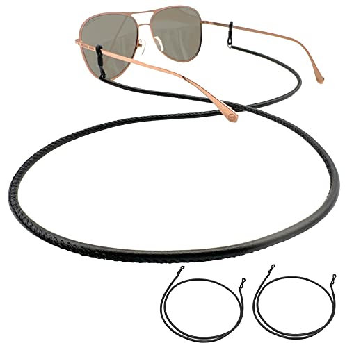 GERNEO® – München – Premium Leder Brillenband & Brillenkordel – Doppelpack in schwarz und schwarz Halterungen – Glattlederoptik Unisex PU Brillenkordel für Lesebrille & Sonnenbrille