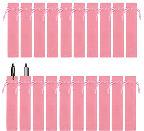 Bekecidi 20 Pièces Pochette de Stylo en Velours Sac de Stylo de Cordon en Velours Titulaire Unique Crayon pour Étudiant Cadeau Couverture (Rose)