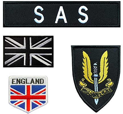 Zcketo 4 PCS UK Great British Union Jack Army SAS Special Air Service Hook and Loop Embroidered Patches Tactical Military Army Air Force Morale Badge Armband Airsoft Emblem Patches