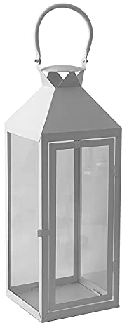 Mojawo XXL Luxus Gartenlaterne aus rostfreier Edelstahl Windlicht Laterne Glas H54 cm, Farben:Weiß