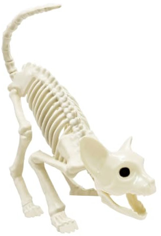 LUKBERA Katze Halloween Deko, Tierskelett mit beweglichen Gelenken für Friedhofsszene und Spukhäuser