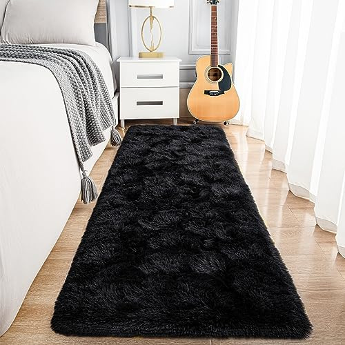 Noahas 2x6 Black Fluffy Soft Runner Rug Non-Slip for Bedroom Dorm Hallway