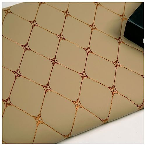 AITAF Kunstleder gesteppt kaschiert Leder Stoff Kunstleder Meterware Bezugsstoff Polsterstoff Lederoptik für Handwerk DIY Nähen, 1.40x1m(Beige Diamond)