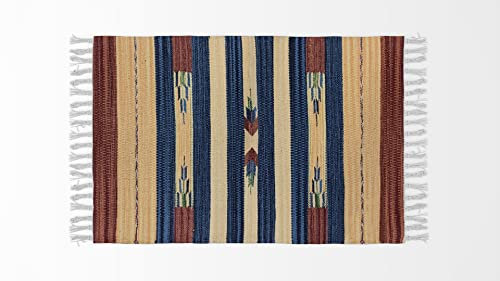 HOME ZEN HOUSEHOLD LINEN Teppich für Badezimmer, Küche, Schlafzimmer, Baumwolle, Art. Kelim, maschinenwaschbar, ethnisches Muster, bunt (50 x 110 cm, Design 2 Pfeile)