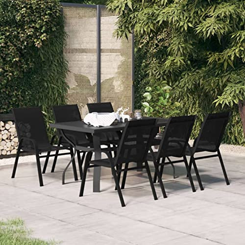 Festnight Gartenmöbel Set Aluminium 6 Personen: Gartenmöbelsatz für 6 Personen mit 6 stapelbaren Stühlen und Tisch in Schwarz