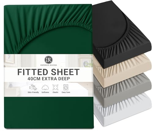 Imperial Rooms Fitted Sheet 40 Cm - Extra Deep Brushed Microfiber Bed Sheets Easy Care Soft Fitted Bed Sheet - Shrinkage and Fade Resistant (Emerald, Double)
