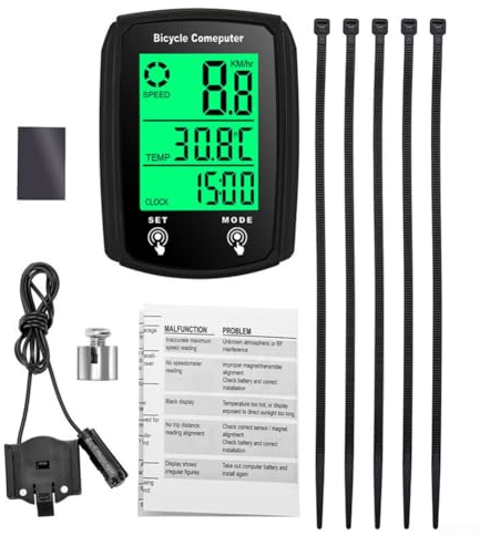 Zoegneer Wasserdichter kabelgebundener Tacho für Fahrrad, LCD-Computer, Geschwindigkeitskilometerzähler, multifunktional, geeignet für die meisten Modelle (schwarz)