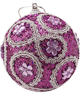Christbaumkugeln Weihnachtskugeln Weihnachtsdeko 8 cm, Weihnachtsbaum-Dekorationskugel, Strass-Dekoration und Aufhänger Brotkorb Baumschmuck Weihnachten Weiße Weihnachtskugeln (Purple, One Size)