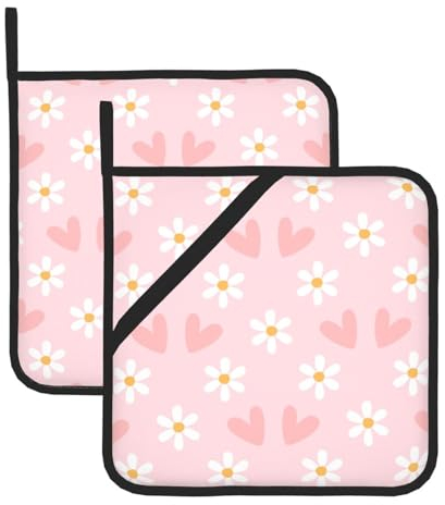 Set di 2 presine a forma di cuore e fiori per cucina, presine resistenti al calore, presine calde per il bancone della cucina, presine con anello, presine per cucinare, grigliare e cuocere al forno.