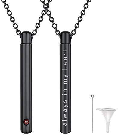 Suplight Asche Anhänger mit Kette 46+5cm schwarz Stäbchen Form Cremation Urn Anhänger Halskette personalisiert mit Geburtsstein Verwandte Haustier Andenken Feuerbestattung Schmuck Memorial Geschenk