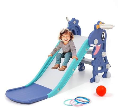 Arkyomi rutsche Indoor ab 1 2 3 4 5 Jahr,2in1 Baby rutsche spielgeräte mit basketballkorb Indoor Outdoor,kleine rutsche Baby Slide,babyrutsche für Kleinkind,plastikrutsche kinderrutschbahn(Blau)