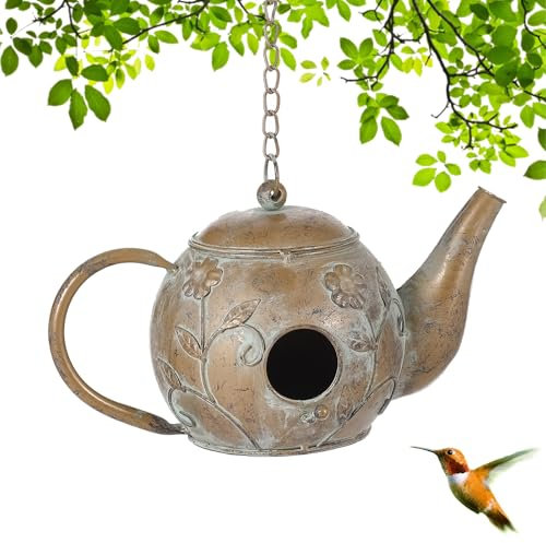 Aifeorzo Vogelhaus, Teekanne hängendes Vogelhaus, Metall-Vogelhäuser für draußen, antikes niedliches Vogelhaus, einzigartige dekorative Vogelhäuser für den Außenbereich, Garten, Terrasse, Hof, Rasen,