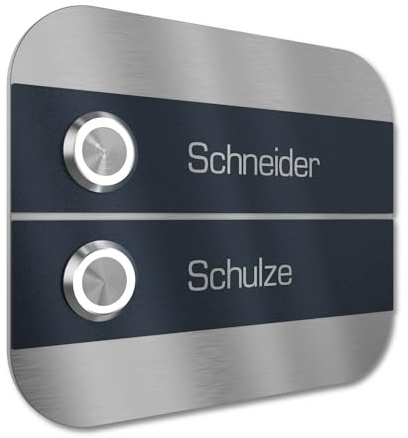 Graviers Design Campanello multi familiare con Pulsante LED incisione di 2 nomi - Campanello V2A in acciaio inox 140x115 mm - da incasso selezionabile da esterno per porta d'ingresso casa