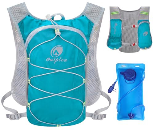 Outplea Sac à Dos Hydratation Marathoner avec Poche à Eau 2 L, Gilet Hydratation Running Ultraléger, Sac Eau Running de Camping Randonnée Trail Sport, Sarcelle