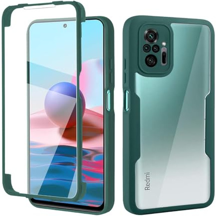 ILING Trasparente Case for Xiaomi Redmi Note 10 Pro 4G, 360° Full Body Protection Shockproof Cover with Built-in Screen Protector, Ultra Thin Hard PC Silicone TPU Bumper Case (Green)