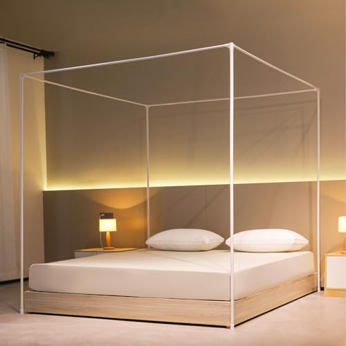 Beyeutao Betthimmel Rahmen 200x200cm Weiß Mückenetz Rahmen Moskitonetz Baldachin Rahmen Bed Canopy Frame Vier Poster Bettrahmen Vier Eckbett Betthimmel Rahmen Betthimmel Pole Schrauben Design.