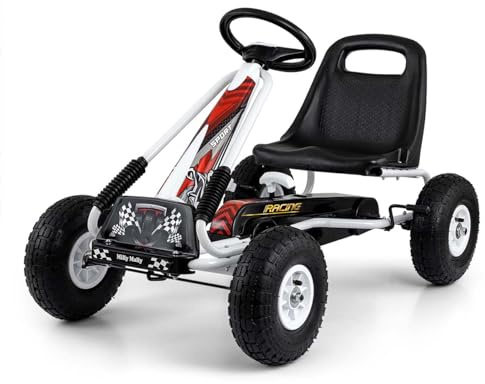 Milly Mally Thor – Sportlicher Pedalgokart für Kinder, Verstellbarer Schalensitz, Handbremse, aufblasbare Räder, Alter 3-8 Jahre (Weiß)