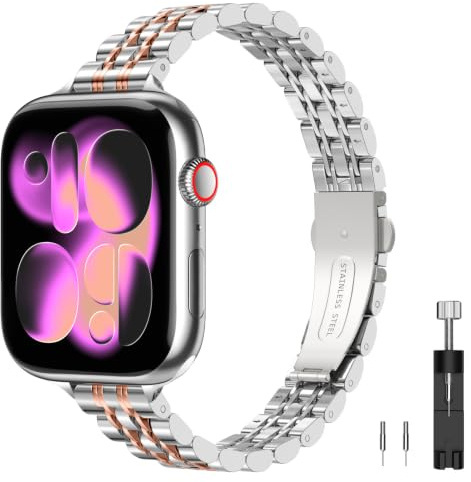TiMOVO Metal Band Compatible with Apple Watch Series 11 46 mm, J Rose Gold | Dressy Replacement Strap 49mm 45mm 44mm 42mm for iWatch SE 3/2/1, Series 10/9/8/7/6/5/4/3/2/1 for Women